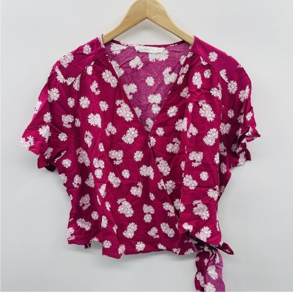 Lush Red Floral Wrap Blouse